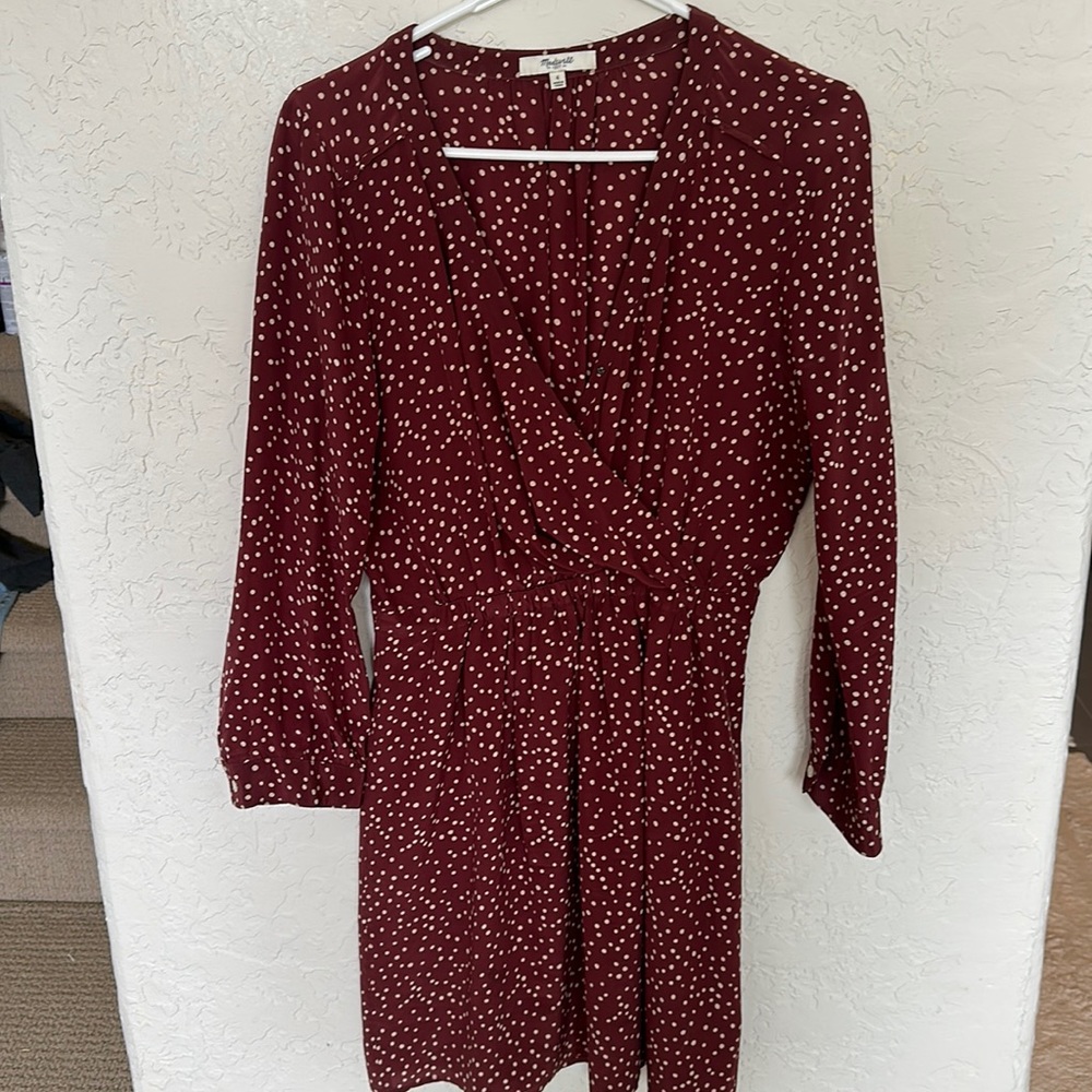 Madewell silk polka dot maroon dress